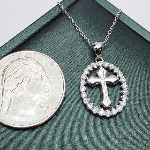 Moissanite S925 Silver Cross Pendant Necklace - Picture 3 of 5